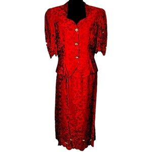 Vintage Images of Many Colors by Lucrezia Silk  Jacquard Skirt Set Red Size 12